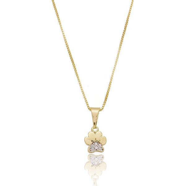 Colar Patinha Cravejado Folheado a Ouro 18K