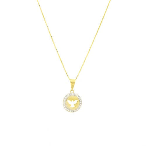 Colar Redondo Espírito Santo Borda Cravejado Folheado a Ouro 18K