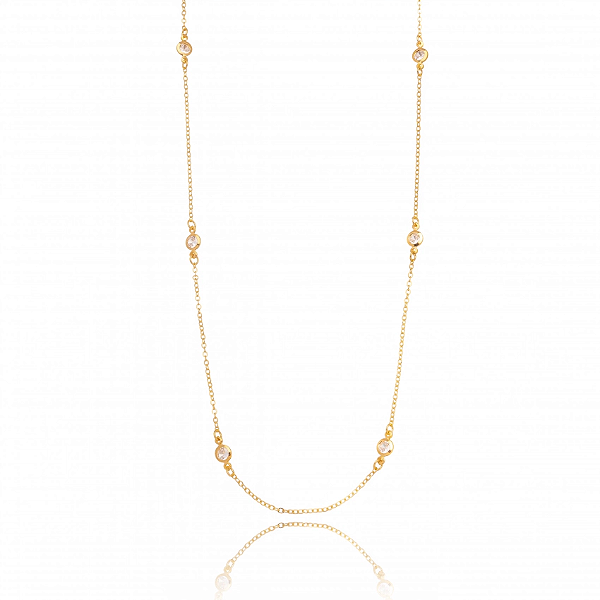 Colar Tifanny 60Cm 6 Zircônias Folheado a Ouro 18K