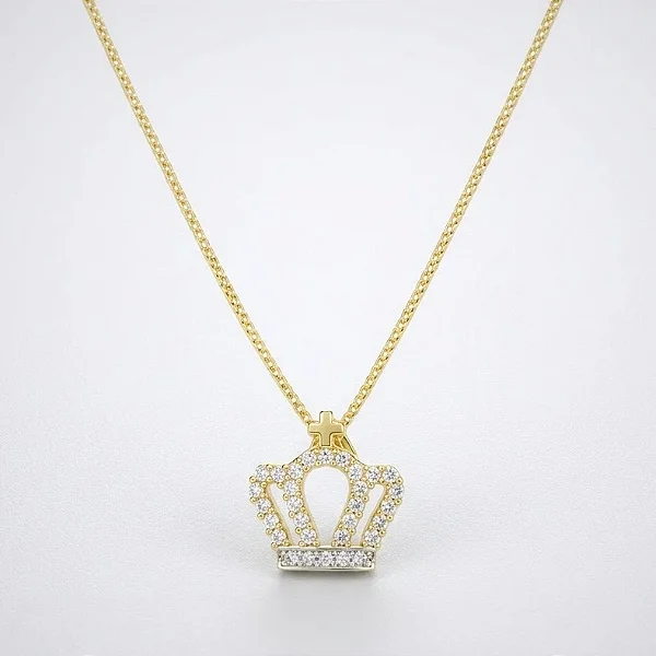 Colar Veneziano Coroa Cravejado Folheado a Ouro 18K