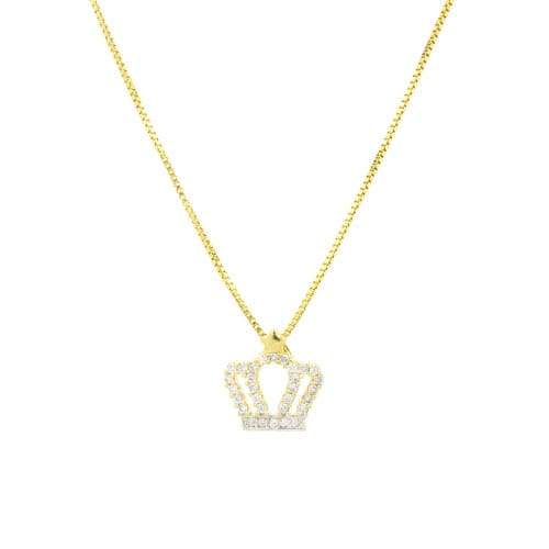 Colar Veneziano Coroa Cravejado Folheado a Ouro 18K