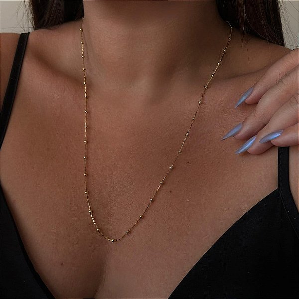 Colar Veneziano 0,6Mm Com Bolinhas 60Cm Folheado a Ouro 18K
