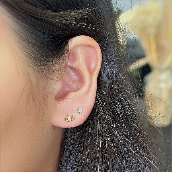 Duo Olho Grego E Ponto De Luz Folheado a Ouro 18K