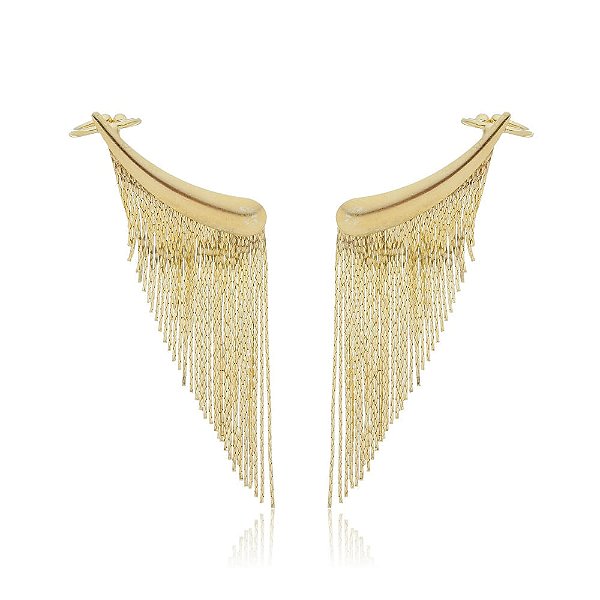 Brinco Earcuff Gota Franjas Folheado a Ouro 18K