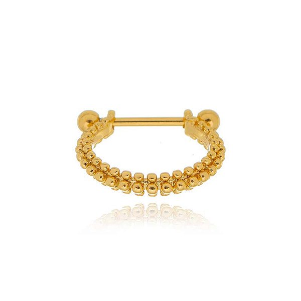 Piercing 2 Em 1 Meia Argola Aro Bolinhas G Folheado a Ouro 18K