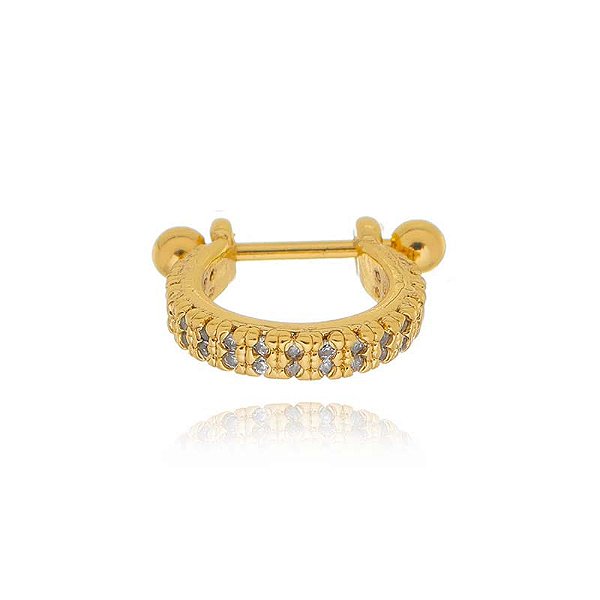 Piercing 2 Em 1 Meia Argola Dois Fios Cravejados Folheado a Ouro 18K