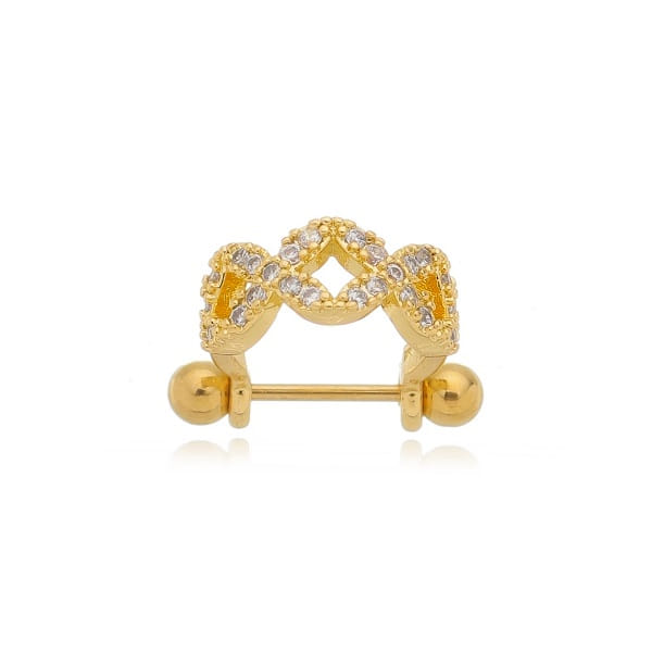 Piercing 2 Em 1 Meia Argola Infinito Entrelaçado Cravejados Folheado a Ouro 18K