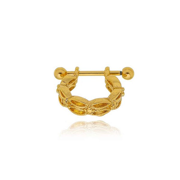 Piercing 2 Em 1 Meia Argola Navetes Vazados Folheado a Ouro 18K