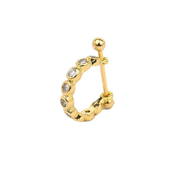 Piercing 2 Em 1 Meia Argola Zircônias Bolinhas Folheado a Ouro 18K