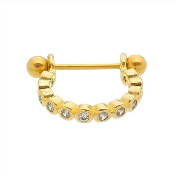 Piercing 2 Em 1 Meia Argola Zircônias Bolinhas Folheado a Ouro 18K