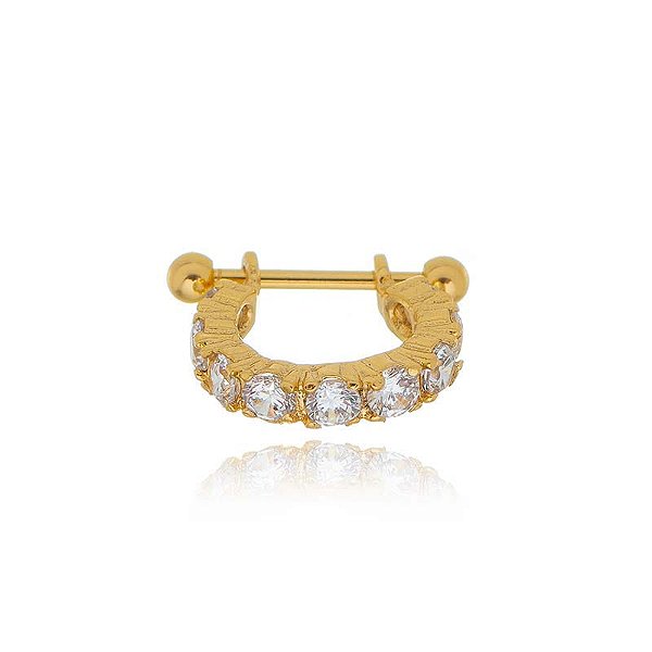 Piercing 2 Em 1 Meia Argola Zircônias Grandes Folheado a Ouro 18K