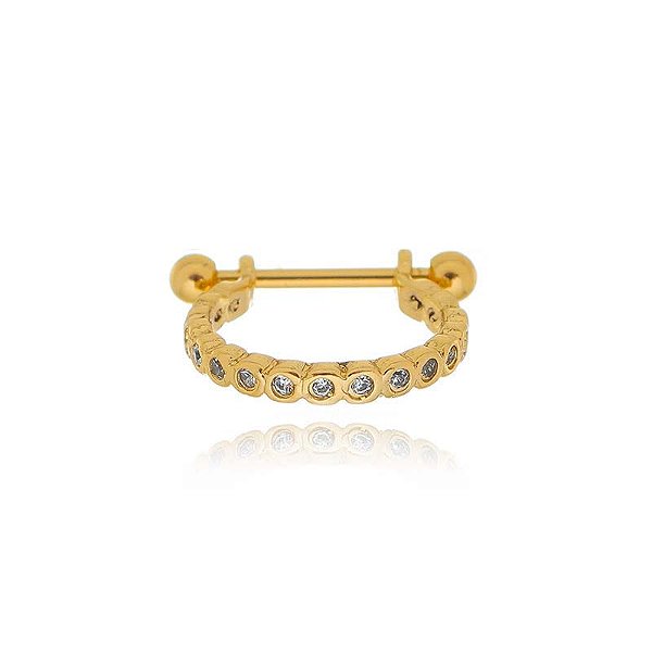 Piercing 2 Em 1 Meia Argola Zircônias Redondas Folheado a Ouro 18K