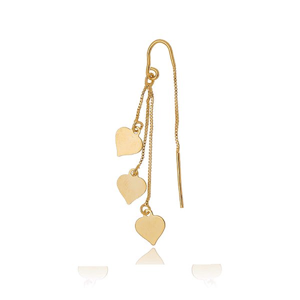 Piercing Anzol 3 Corações Pend Folheado a Ouro 18K