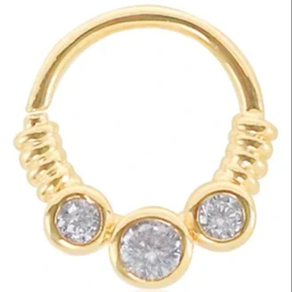 Piercing Argola Cravejado Frontal 3 Zircônias Folheado a Ouro 18K