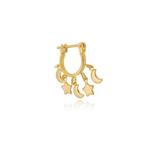 Piercing Argola Estrela E Lua Lisa Folheado a Ouro 18K