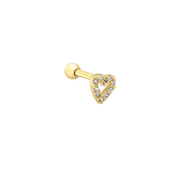 Piercing Coração Pequeno Cravejado Folheado a Ouro 18K