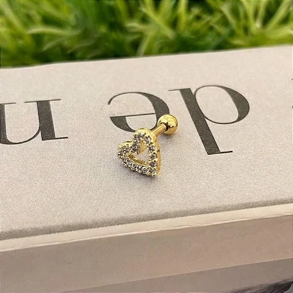 Piercing Coração Pequeno Cravejado Folheado a Ouro 18K