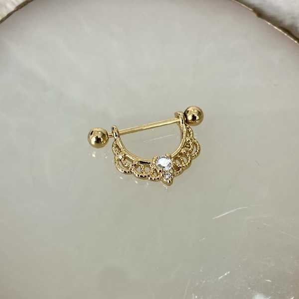 Piercing De Mamilo Bordado E Zircônia Folheado a Ouro 18K
