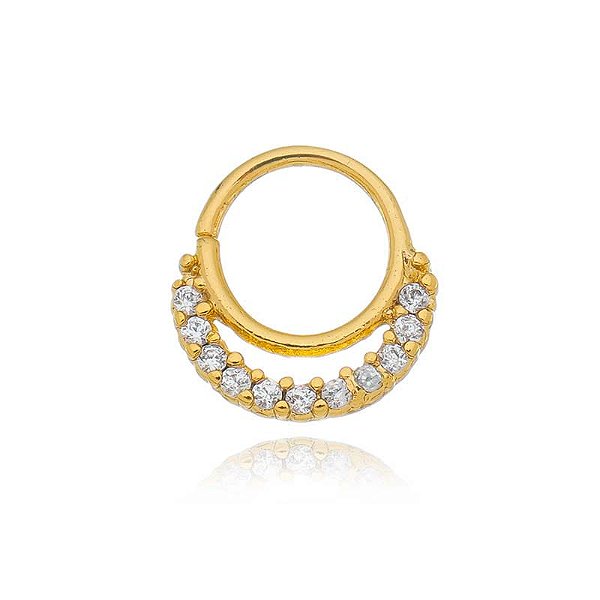 Piercing De Torção Fio Duplo Cravejado E Liso Folheado a Ouro 18K