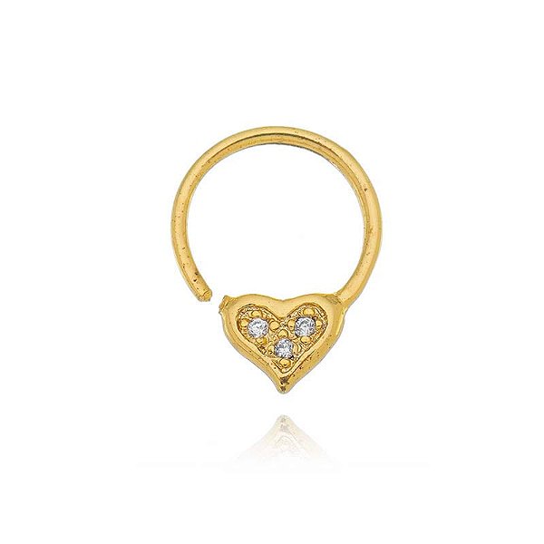 Piercing De Torção Liso Com Coração Cravejado Folheado a Ouro 18K