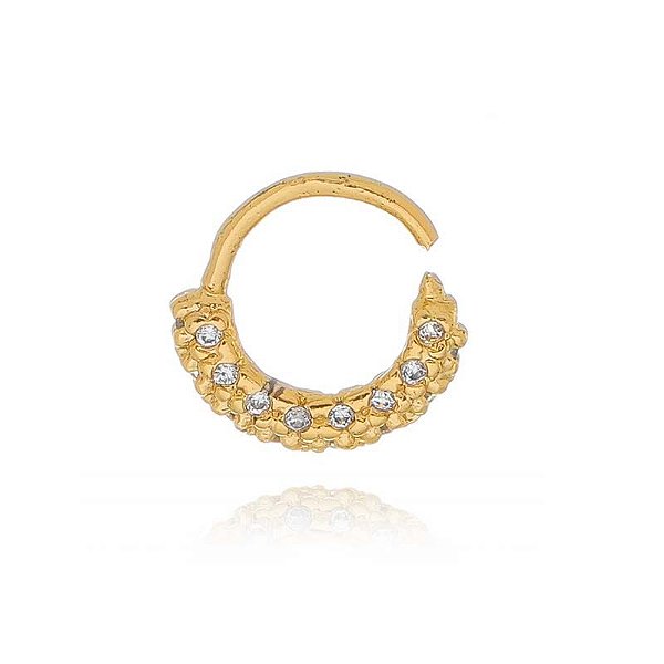 Piercing De Torção Meia Argola 2 Fileiras Abauladas Zircônias Folheado a Ouro 18K
