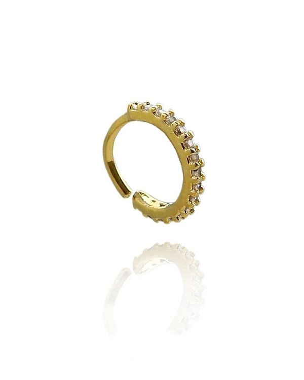 Piercing De Torção Meia Argola Cravejado 10Mm Folheado a Ouro 18K