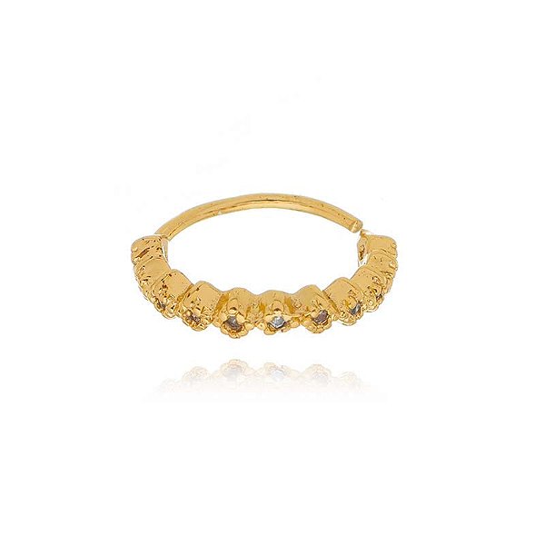Piercing De Torção Meia Argola Cravejado Losangos 12Mm Folheado a Ouro 18K