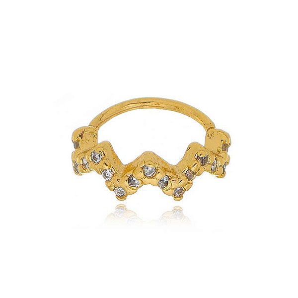 Piercing De Torção Meia Argola Zigzag Cravejado Folheado a Ouro 18K