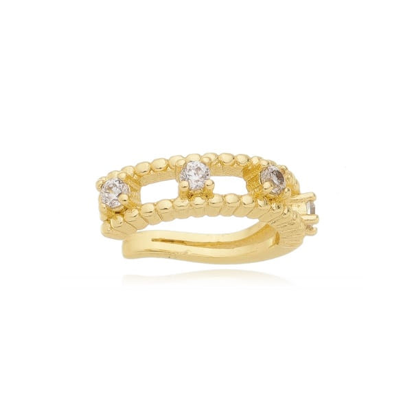 Piercing Fake Fio Duplo Bolinhas 4 Zirconias Centro Folheado a Ouro 18K