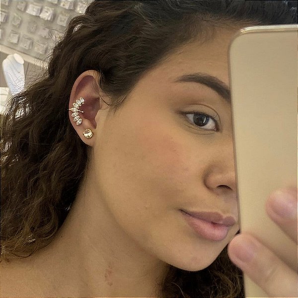 Piercing Fake Navetes Cristal Folheado a Ouro 18K