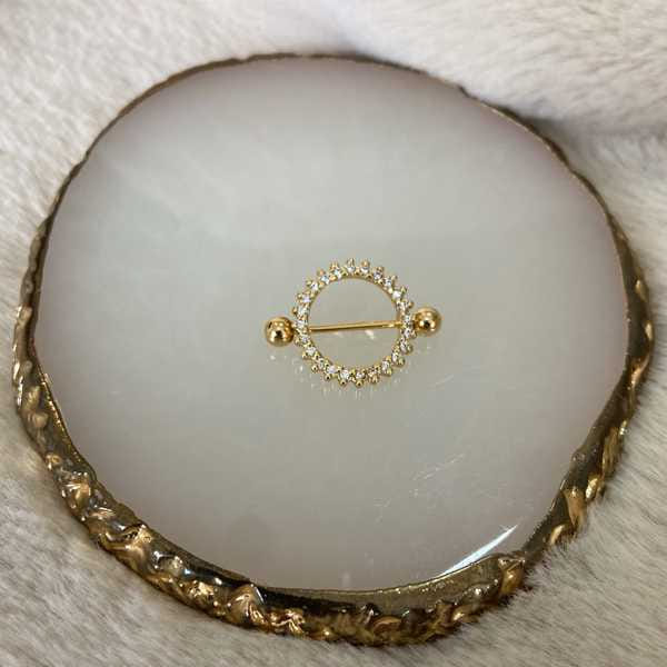 Piercing Mamilo Redondo Cravejado Folheado a Ouro 18K