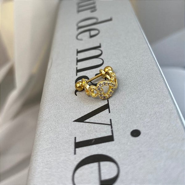 Piercing Meia Argola Helix Corações Lisos E Cravejado Folheado a Ouro 18K
