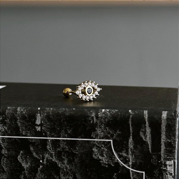 Piercing Olho Grego Cravejado Folheado a Ouro 18K