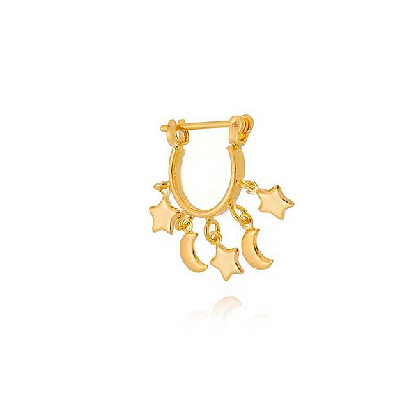 Piercing Pandeiro Estrela E Lua Lisa Folheado a Ouro 18K