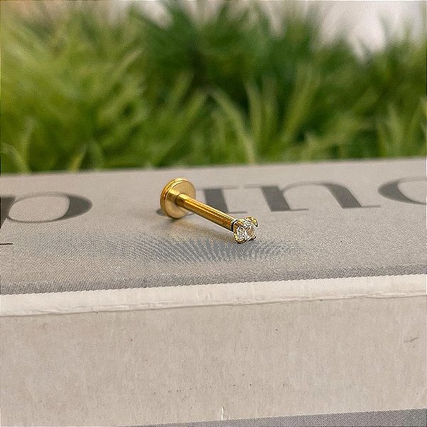 Piercing Ponto De Luz Base Reta Rosca Interna Folheado a Ouro 18K