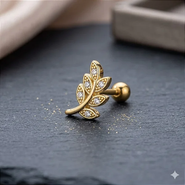 Piercing Ramo De Folhas Folheado a Ouro 18K