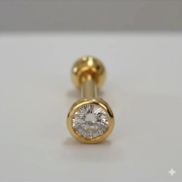 Piercing Reto Ponto De Luz 6Mm Cravação Inglesa Folheado a Ouro 18K