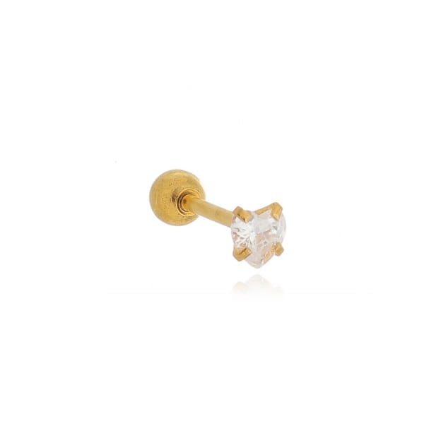 Piercing Reto Zircônia Coração 3Mm Folheado a Ouro 18K