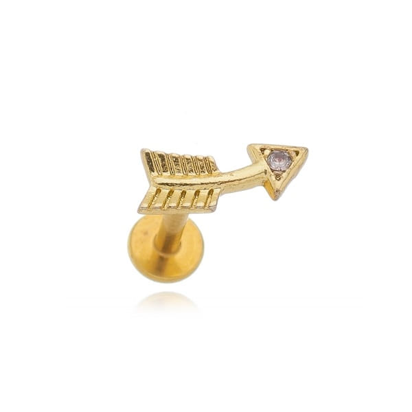 Piercing Setinha Curvada Base Reta Folheado a Ouro 18K