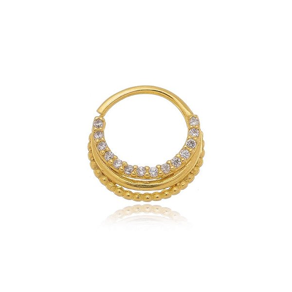 Piercing Torção 3 Fios Cravejado Folheado a Ouro 18K