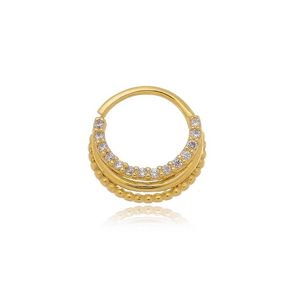 Piercing Torção 3 Fios Cravejado Folheado a Ouro 18K