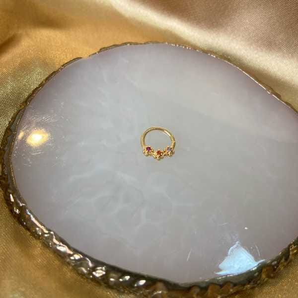 Piercing Torção Florzinha Colorida Folheado a Ouro 18K