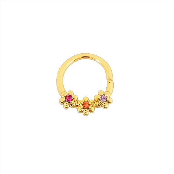 Piercing Torção Florzinha Colorida Folheado a Ouro 18K