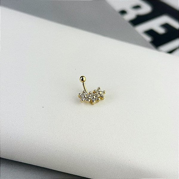 Piercing Umbigo [12mm] 3 Flores Cravejados Folheado a Ouro 18K