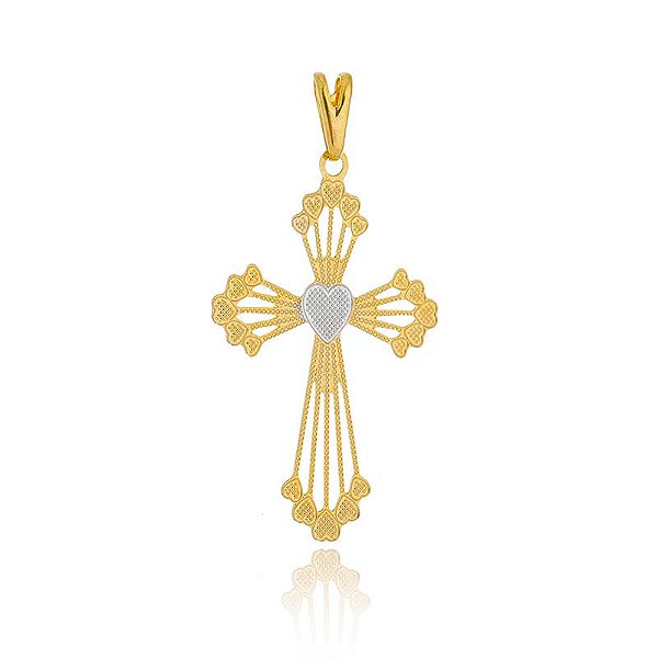 Pingente Cruz Placa Coração Rodio Centro