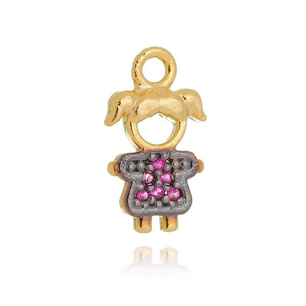 Pingente Menina Cravejada Rosa