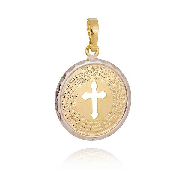 Pingente Moeda Pai Nosso Cruz Vazada Centro