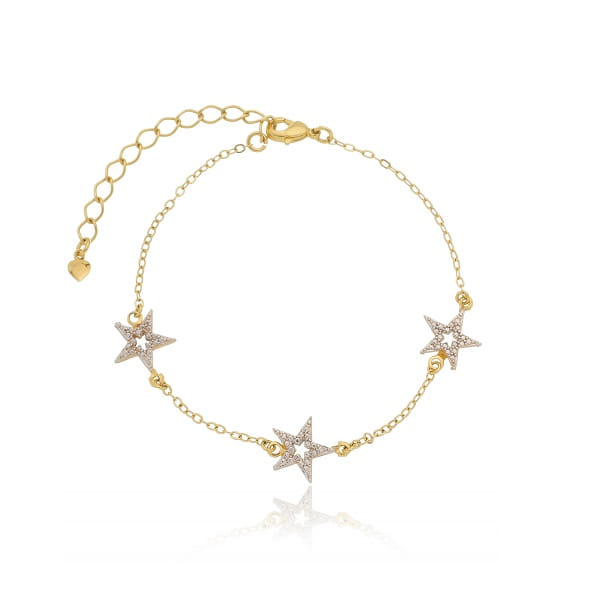 Pulseira 3 Estrelas Cravejados Folheado a Ouro 18K