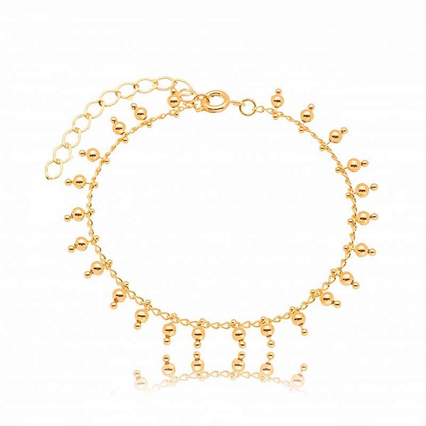 Pulseira Bolinhas Penduradas Folheado a Ouro 18K