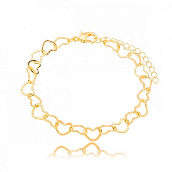 Pulseira Coração Vazado 0,8Mm Infantil Folheado a Ouro 18K